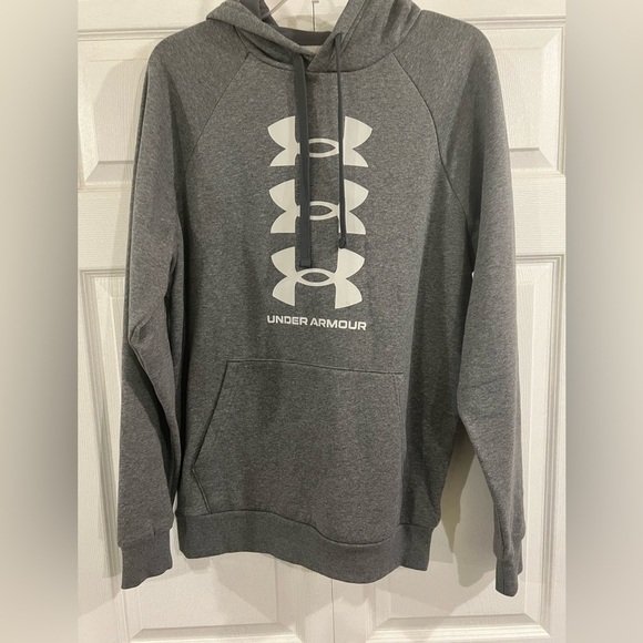 Under Armour Rival multi logo fleece hoodie in gray. Perfect condition - Picture 2 of 9